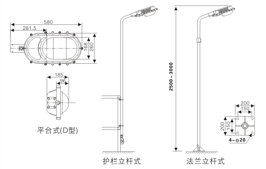 BPC8750防爆平臺燈尺寸圖