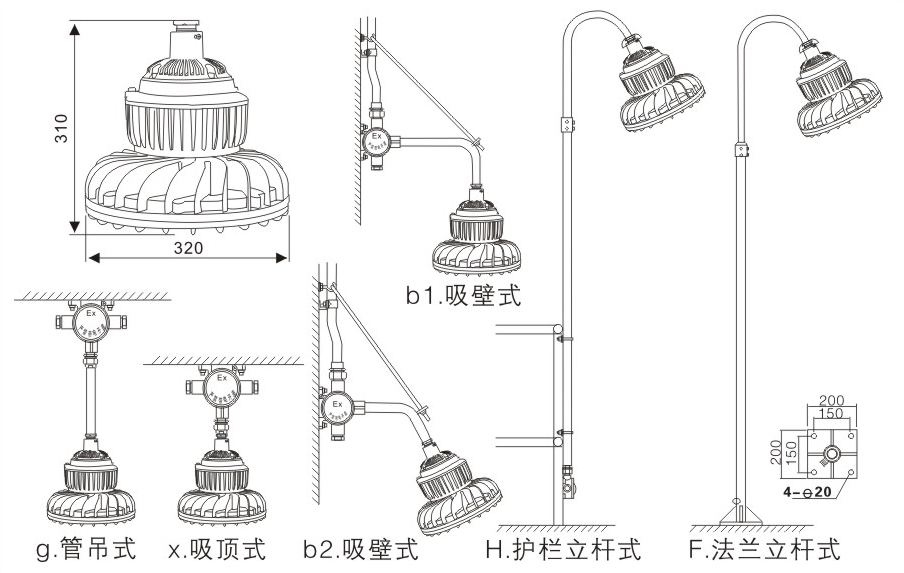 LED免維護(hù)防爆燈尺寸圖