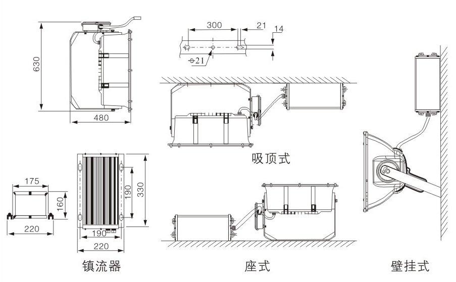 NTC9270高效投光燈尺寸圖